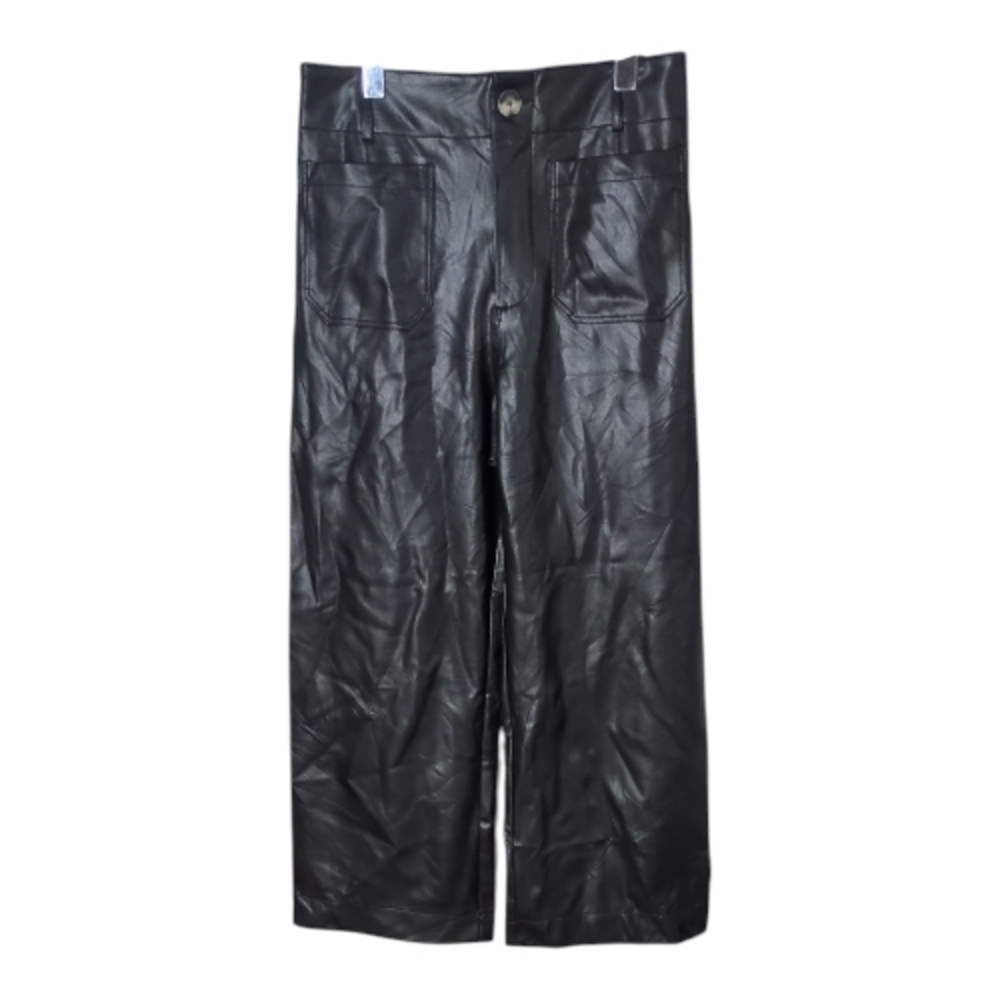 Anthropologie Maeve The Colette Faux‎ Leather Cropped Wide Leg Pants Size 29